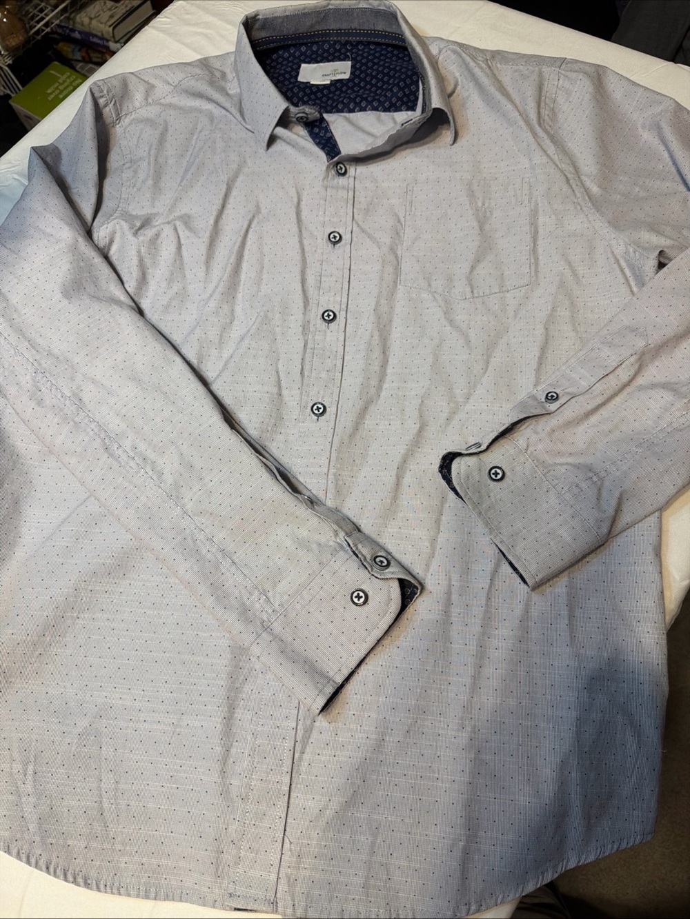 Craft + Flow Men's Light Gray Microdot Button-Up Shirt Size L